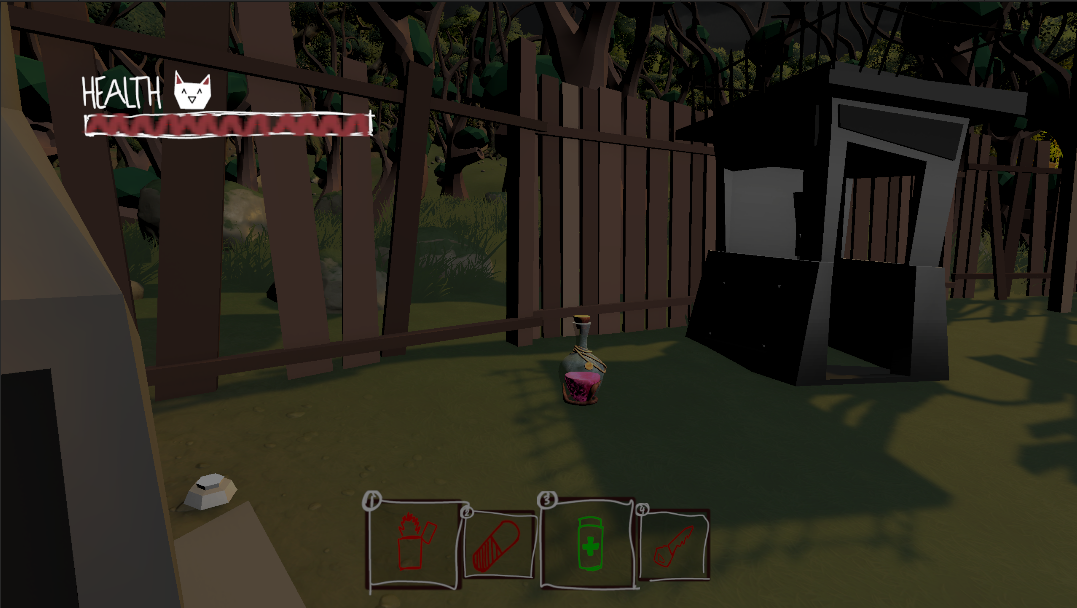 A collectible potion placed near a wooden enclosure in Meowtopia
