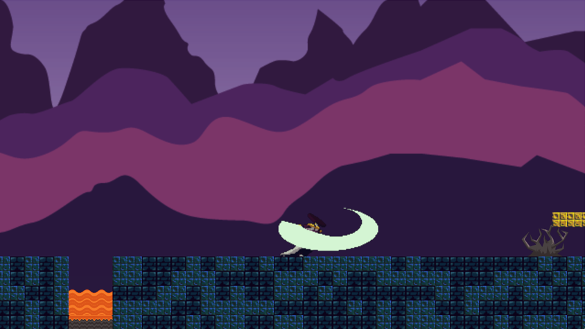 Samurai Slasher pixel-art platforming with the samurai moving through a hazard-filled level
